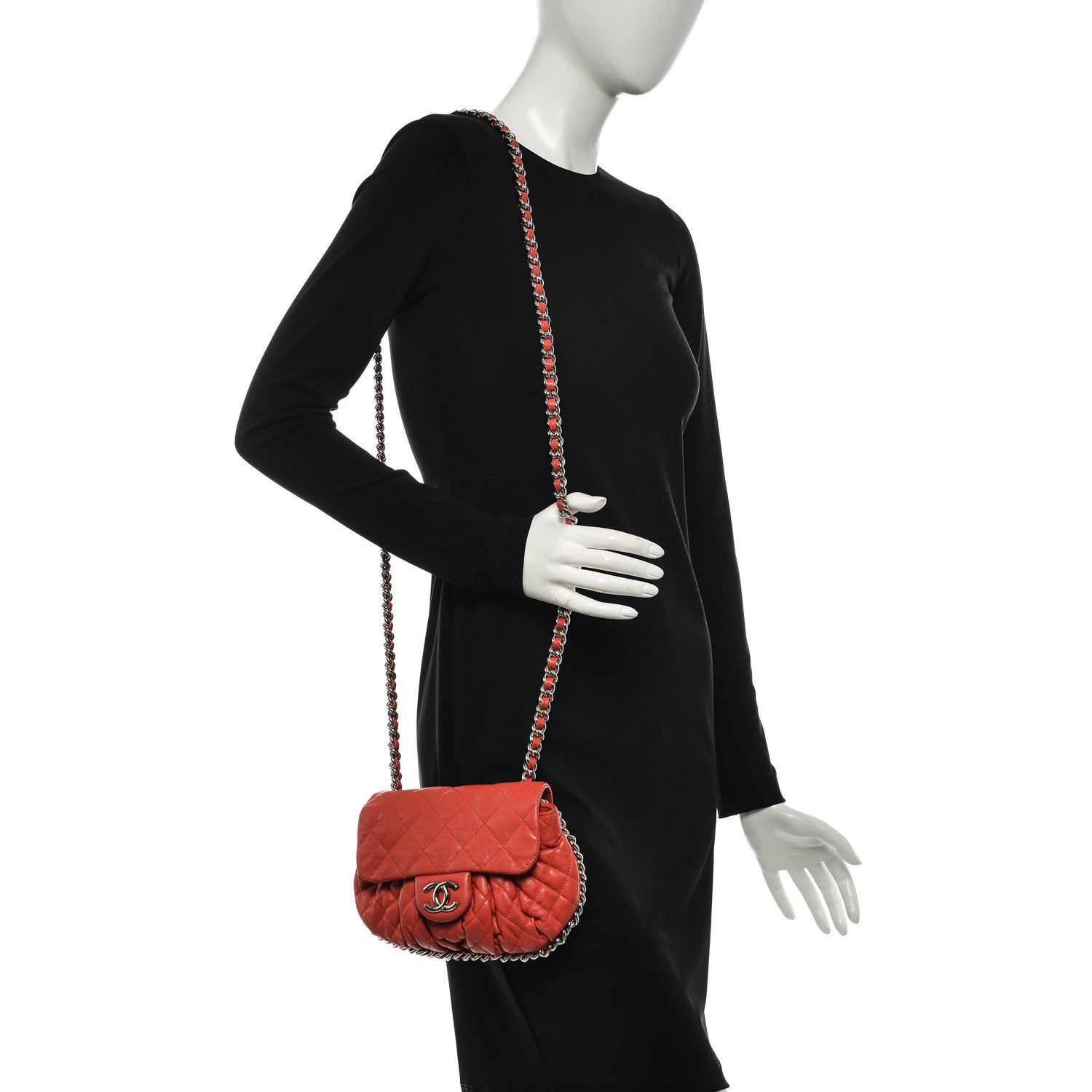Chanel Washed Lambskin Mini Chain Around Messenger Red 2 of 9