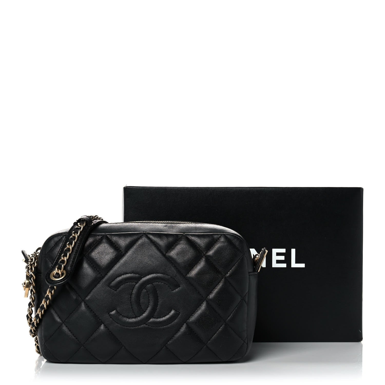 Chanel Lambskin Quilted Small Diamond CC Camera Case Black 14 of 14
