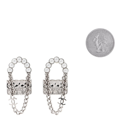 Chanel Metal Pearl Quilted CC Flap Bag Earrings Silver 2 of 3