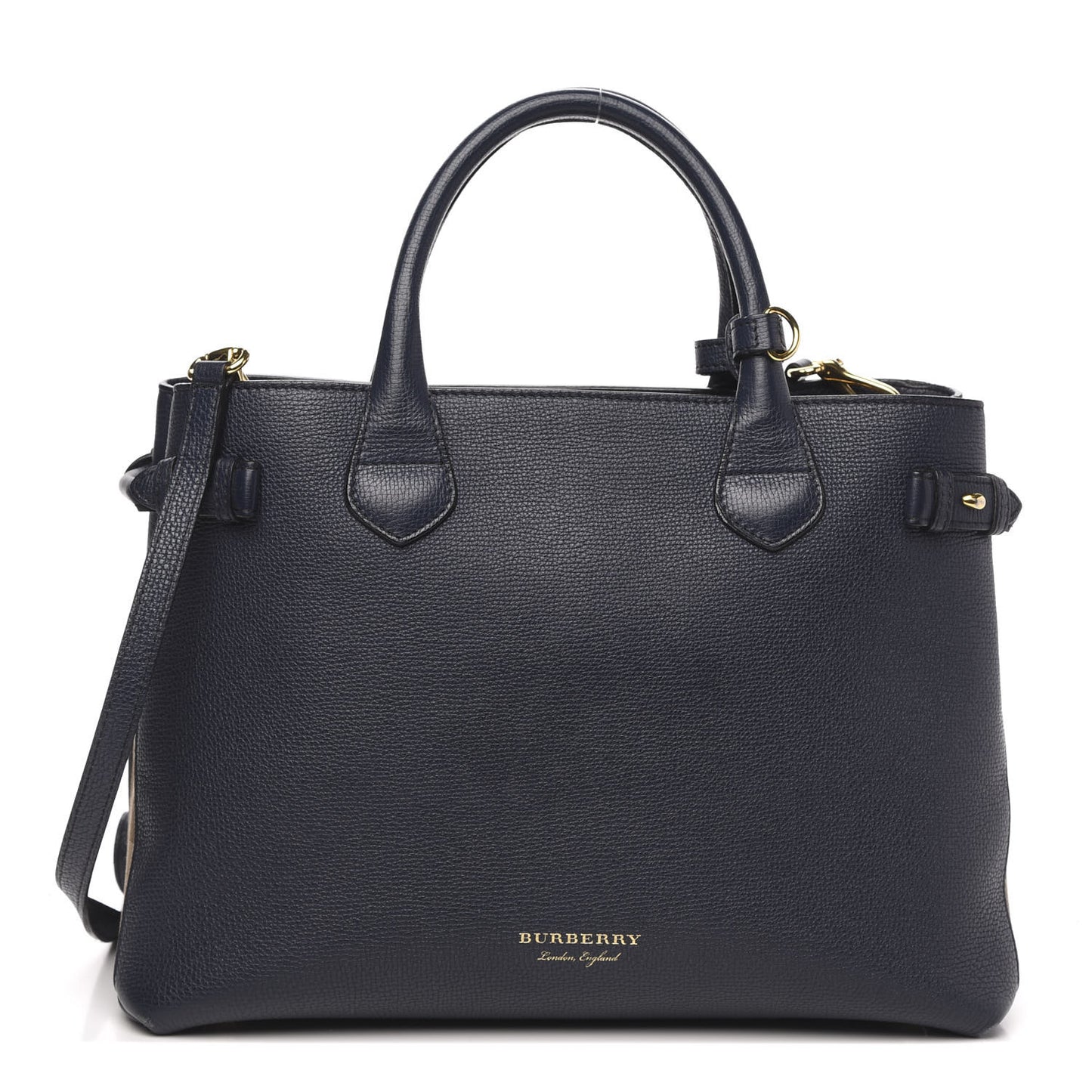 Calfskin House Check Medium Banner Tote Ink Blue