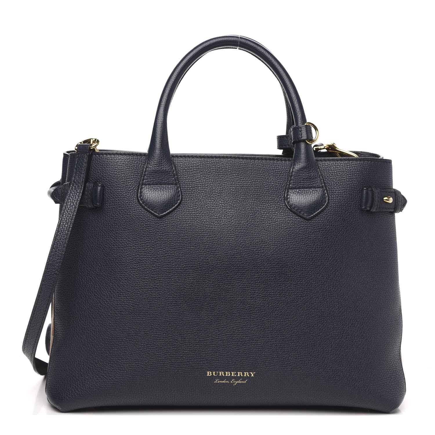 Burberry Calfskin House Check Medium Banner Tote Ink Blue 1 of 12