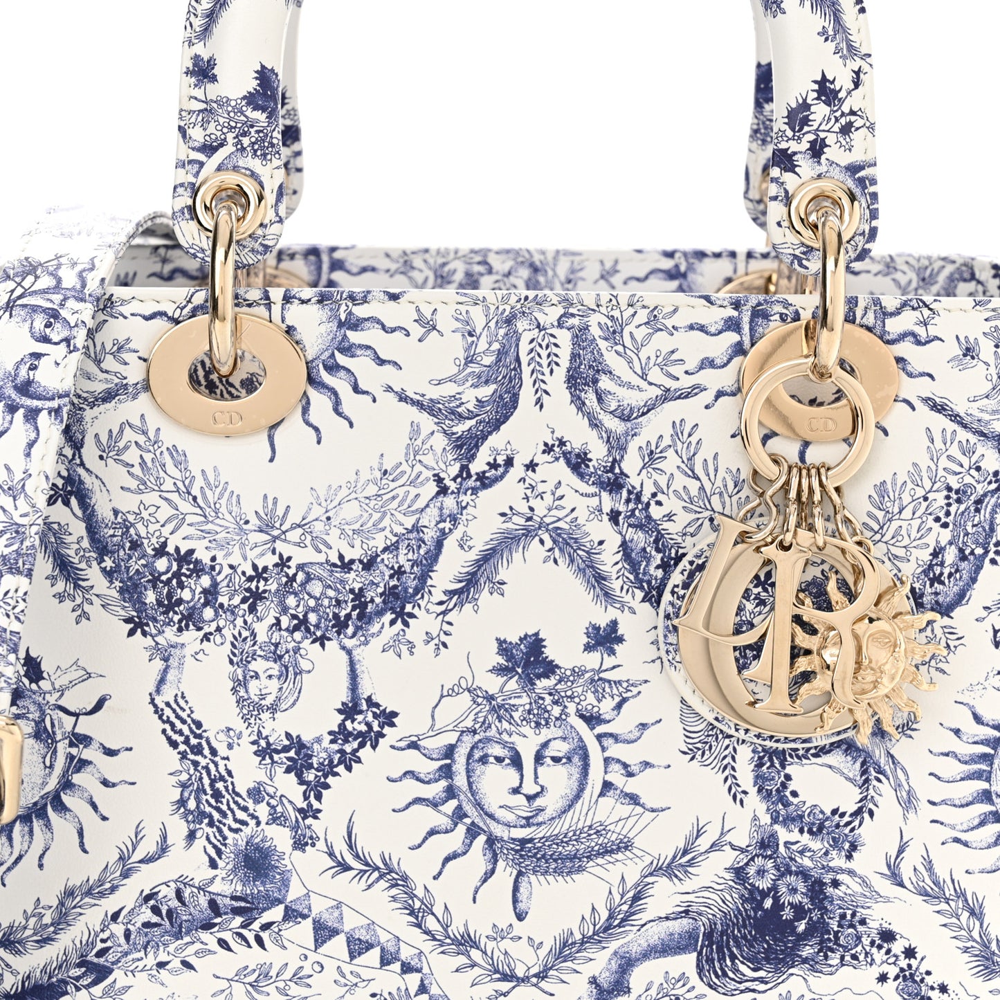 Calfskin Le Soleil Print Medium Lady Dior Blue Multicolor