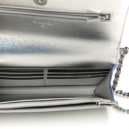 Chanel Gradient Metallic Calfskin Quilted Wallet On Chain WOC Silver Blue Yellow Purple 4 of 19