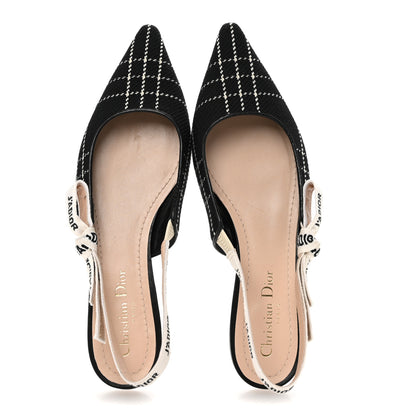 Christian Dior Fabric Ribbon Tartan Plaid J'Adior Slingback Ballet Flats 38.5 Black White 2 of 12
