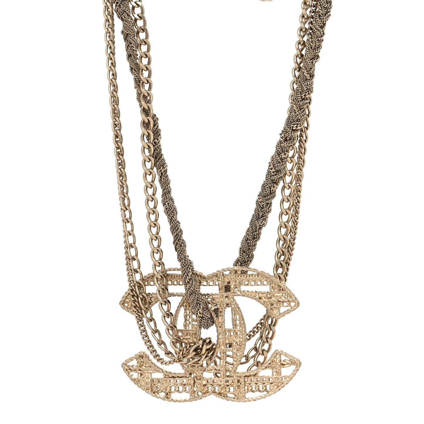 Tweed Effect Multi Strand CC Large Pendant Necklace Gold