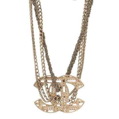 Chanel Tweed Effect Multi Strand CC Large Pendant Necklace Gold 1 of 5