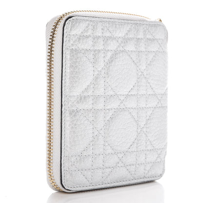 Christian Dior Metallic Calfskin Cannage Lady Dior Medium Wallet Silver 3 of 7