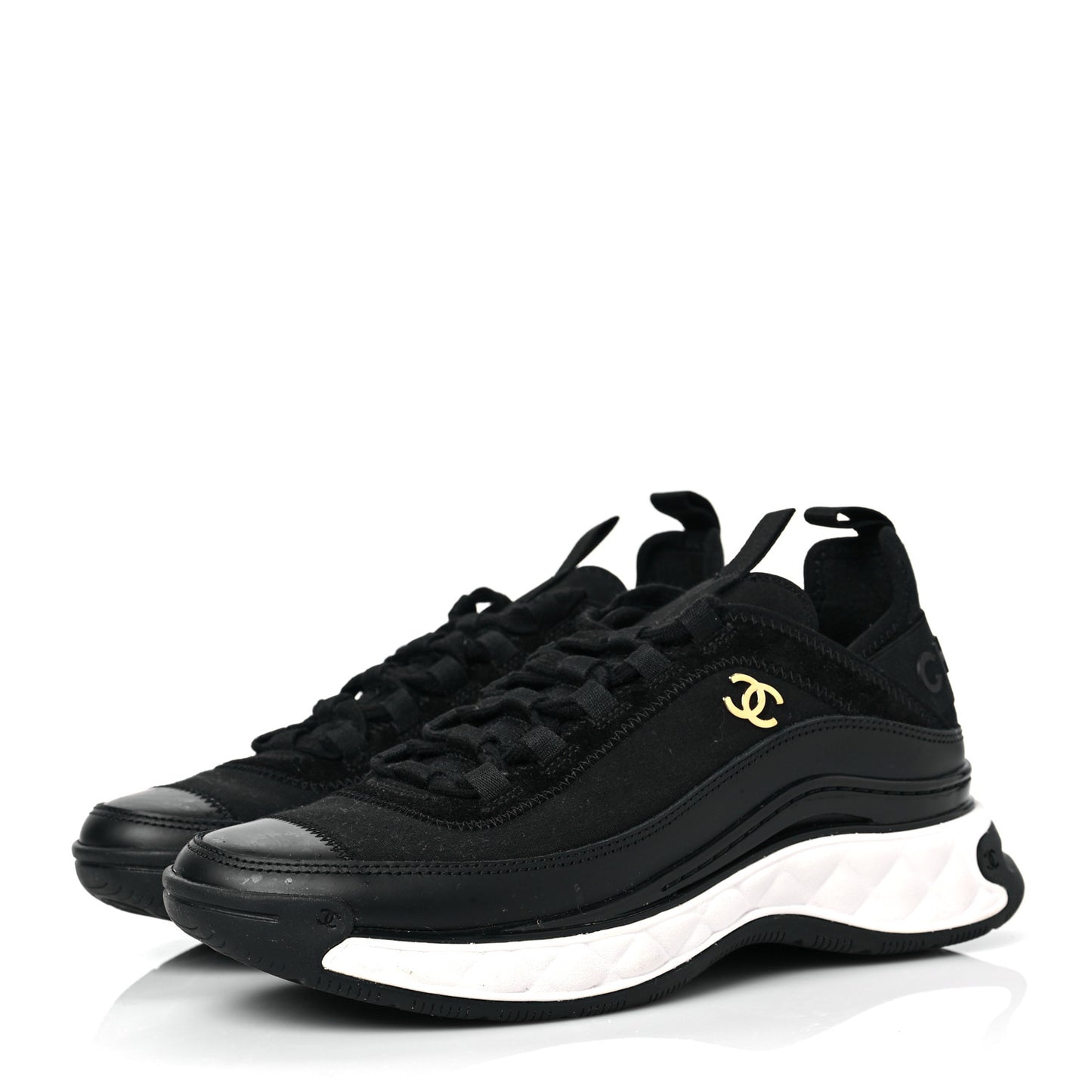 Velvet Calfskin Mixed Fibers CC Sneakers 38 Black