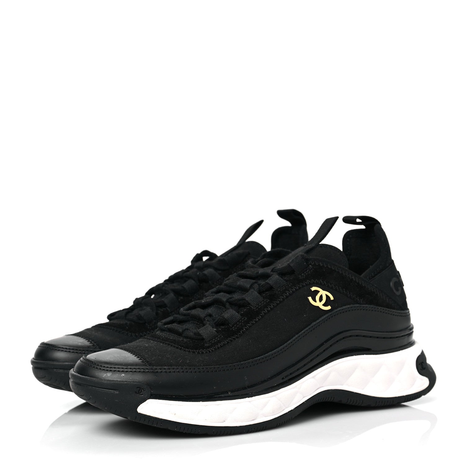 Chanel Velvet Calfskin Mixed Fibers CC Sneakers 38 Black 3 of 8