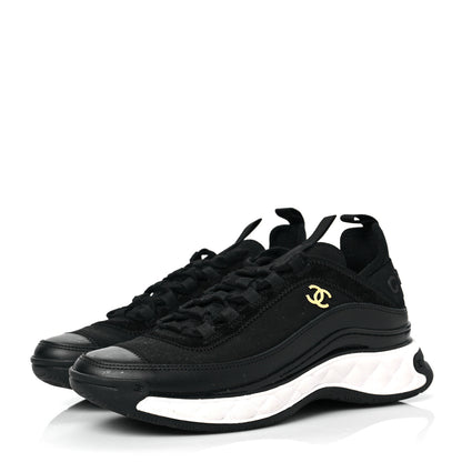 Chanel Velvet Calfskin Mixed Fibers CC Sneakers 38 Black 3 of 8