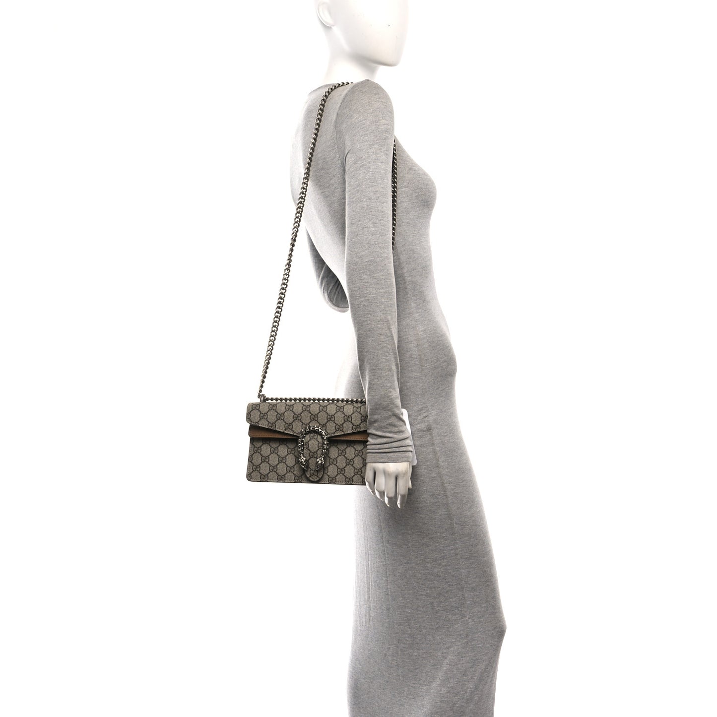 GG Supreme Monogram Suede Crystal Small Dionysus Shoulder Bag Beige Ebony Taupe