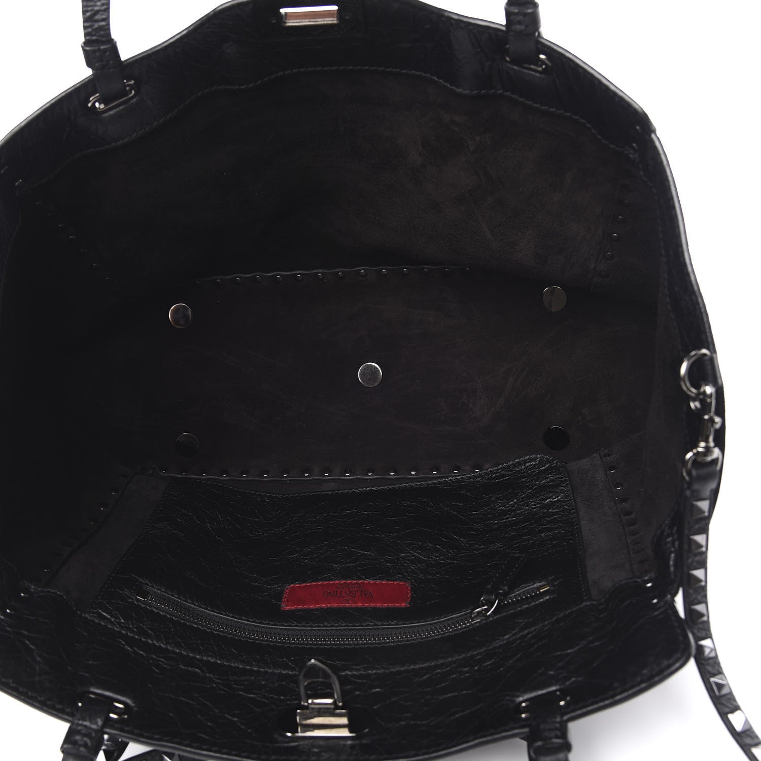Valentino Garavani Craquele Calfskin Star Studded Medium Rockstud Tote Black 6 of 11