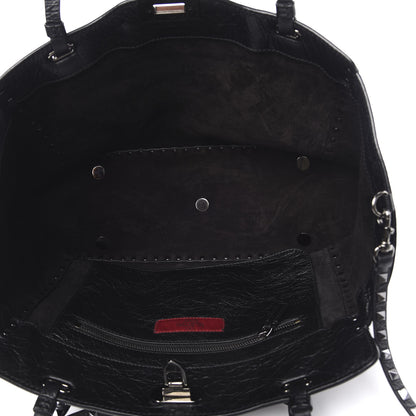 Valentino Garavani Craquele Calfskin Star Studded Medium Rockstud Tote Black 6 of 11