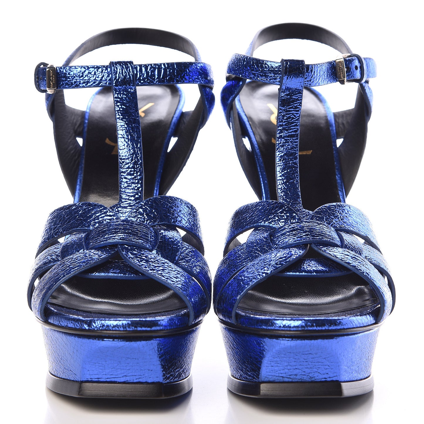 Metallic Calfskin Tribute 105 Platform Sandals 39 Blue