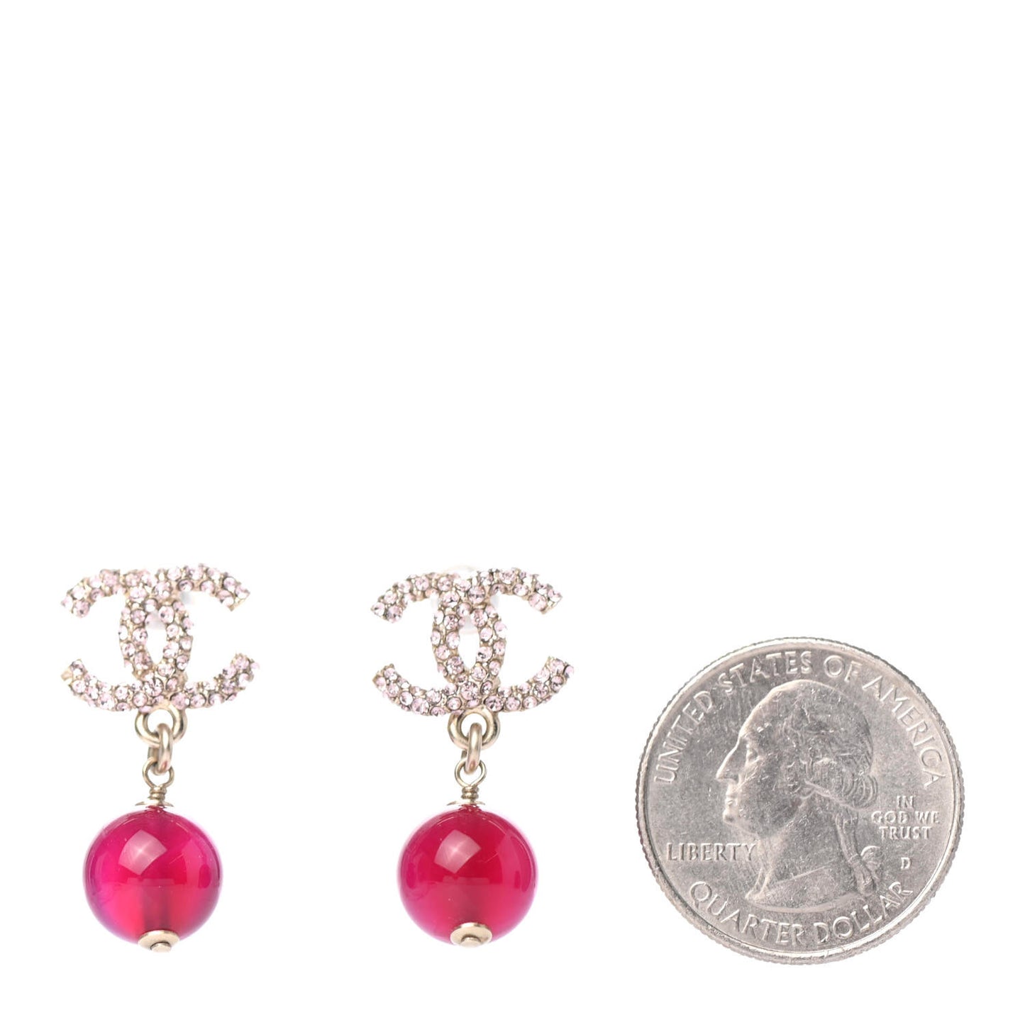 Crystal Bead CC Drop Earrings Pink Silver