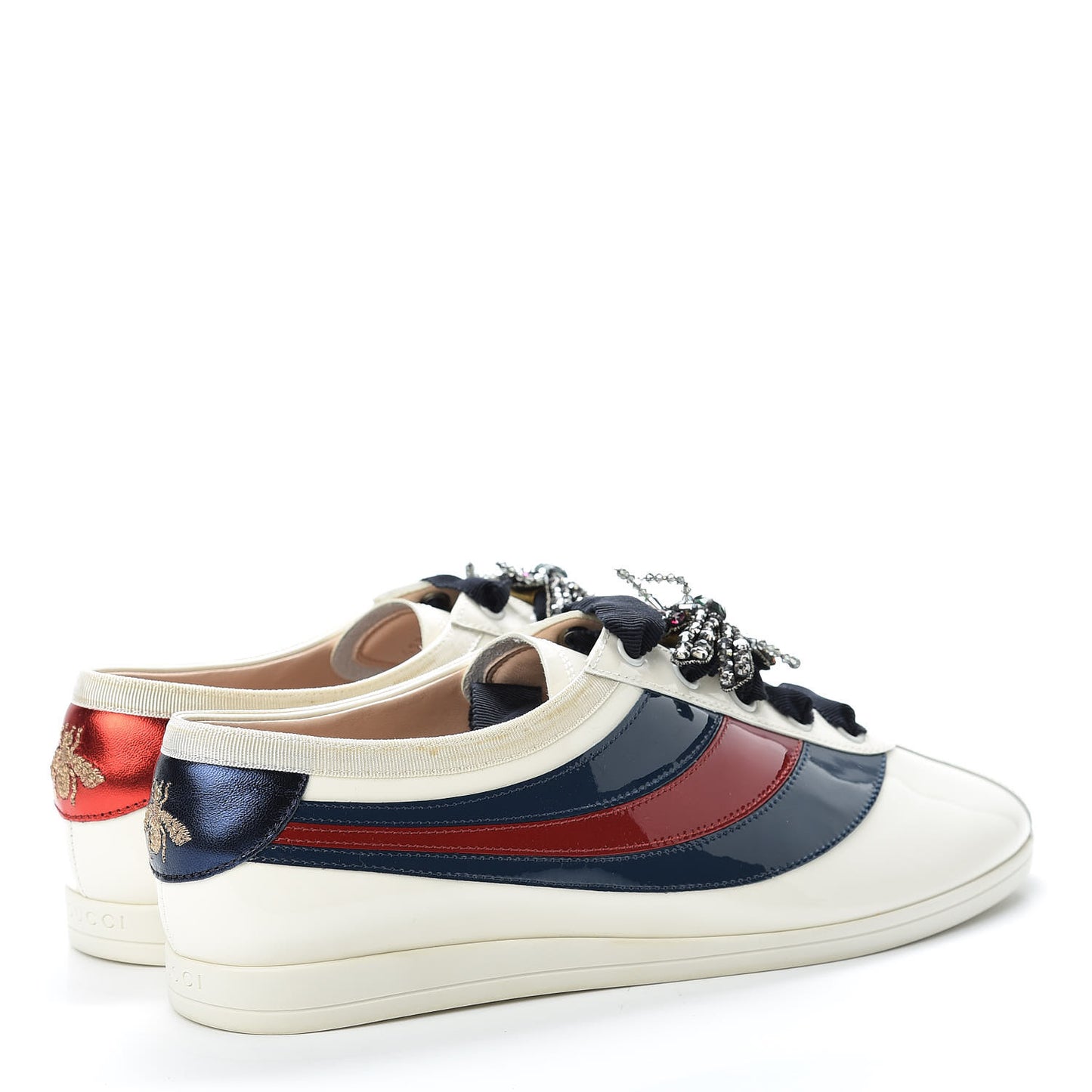 Patent Calfskin Crystal Womens Web Falacer Sneakers 40 White