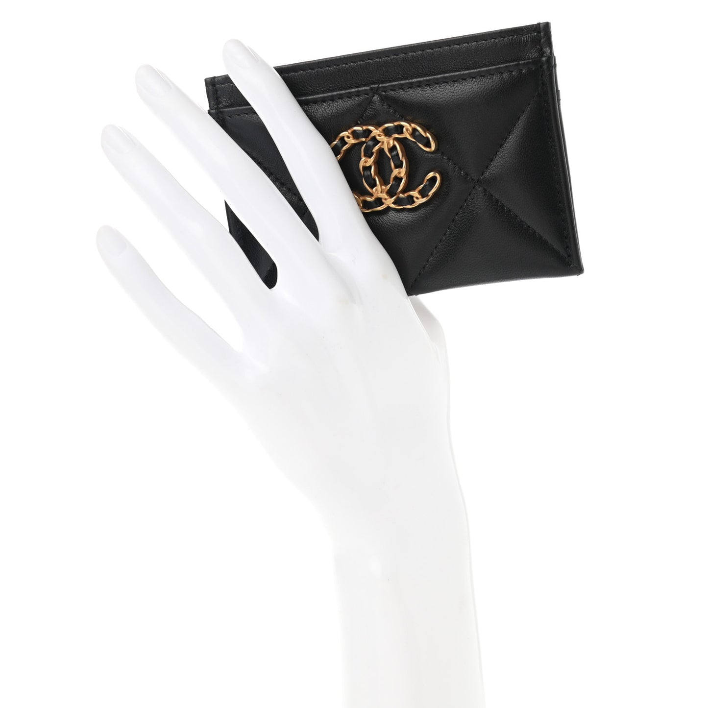Lambskin Quilted Chanel 19 Card Holder Black
