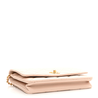Chanel Lambskin Quilted CC Pearl Crush Wallet on Chain WOC Beige 4 of 12