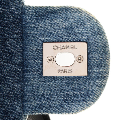 Chanel Denim Quilted Camellia Embroidered Large Flap Blue 6 of 8