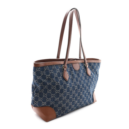 Gucci New Denim GG Monogram Medium Ophidia Shopping Tote Blue Tea Cuir 3 of 10