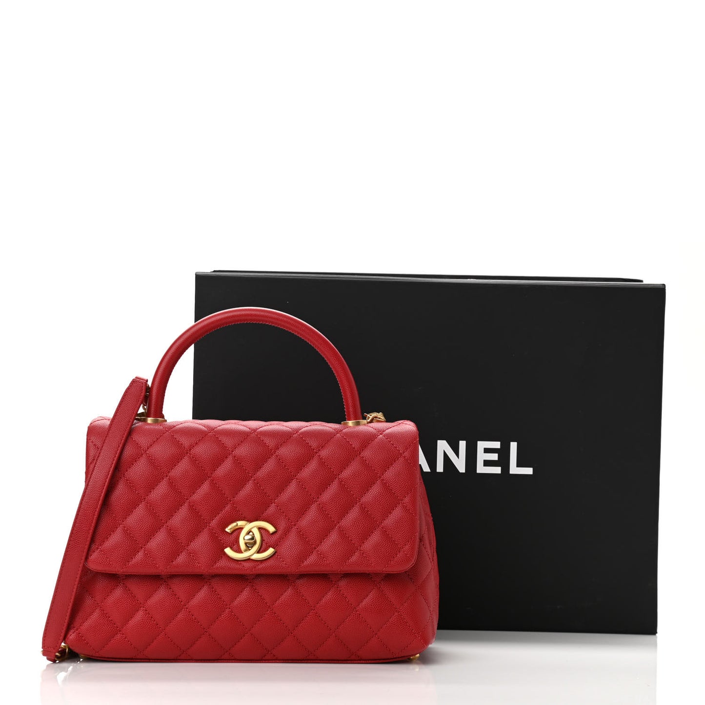 Caviar Quilted Small Coco Handle Flap Red