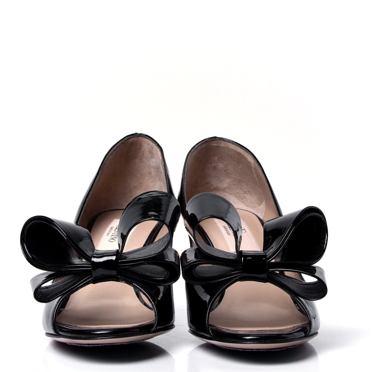 Valentino Garavani Patent Couture Bow Peep Toe Low Heel Pumps 36 Black 2 of 6