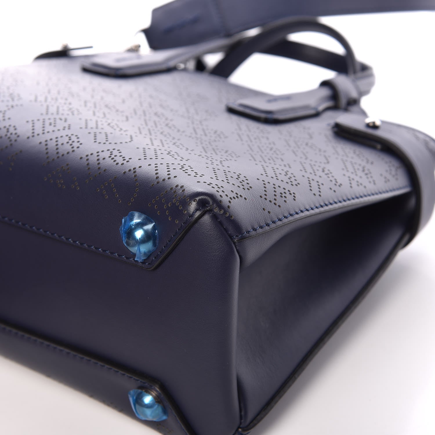Burberry Derby Calfskin Perforated Small Banner Tote Regency Blue 11 of 12