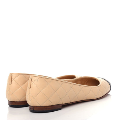 Chanel Lambskin Quilted Cap Toe Ballerina Flats 38.5 Beige Black 9 of 22