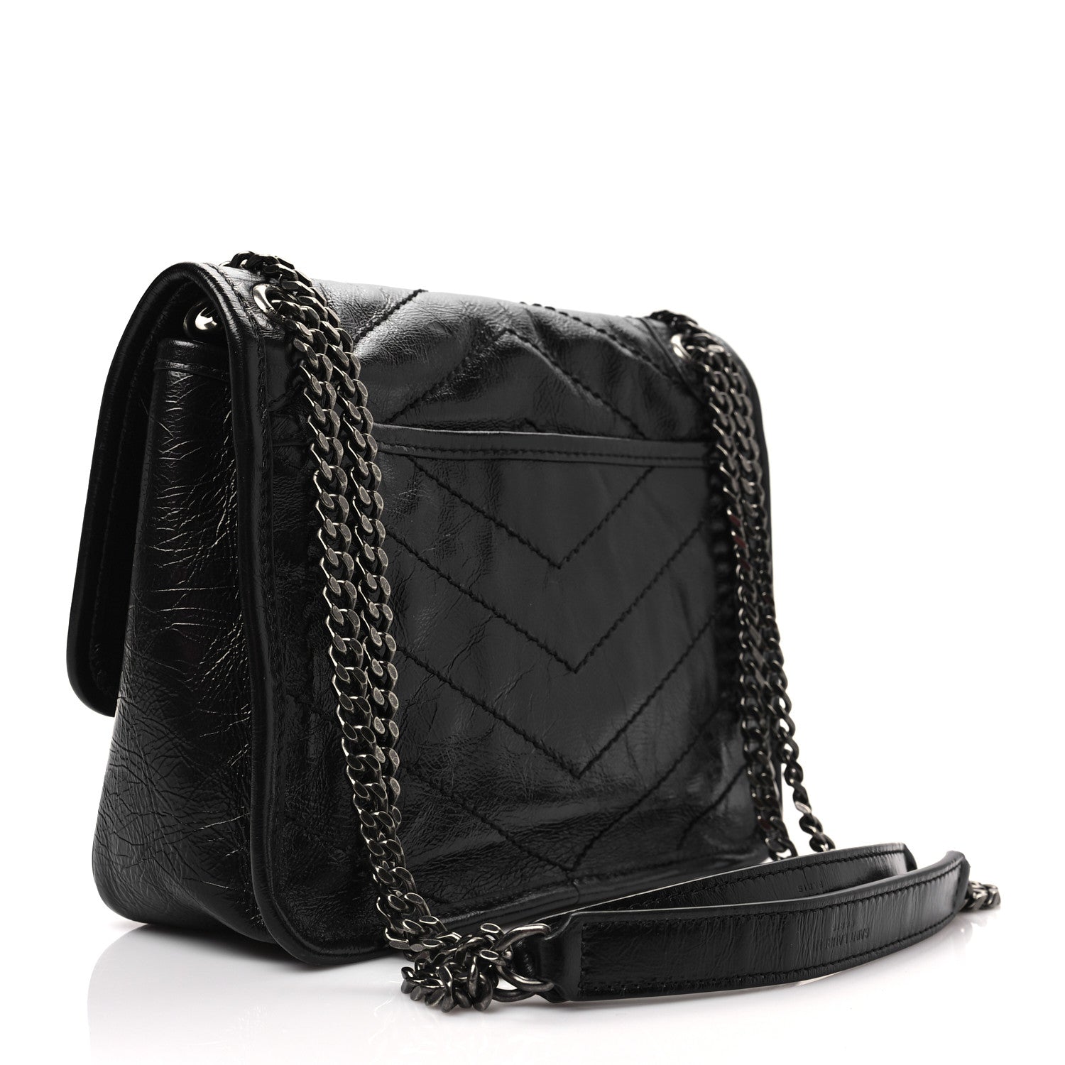 Saint Laurent Crinkled Lambskin Matelasse Monogram Baby Niki Chain Satchel Black 3 of 8