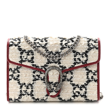 Gucci Tweed GG Monogram Mini Dionysus Chain Wallet White Black Romantic Cherry 1 of 8