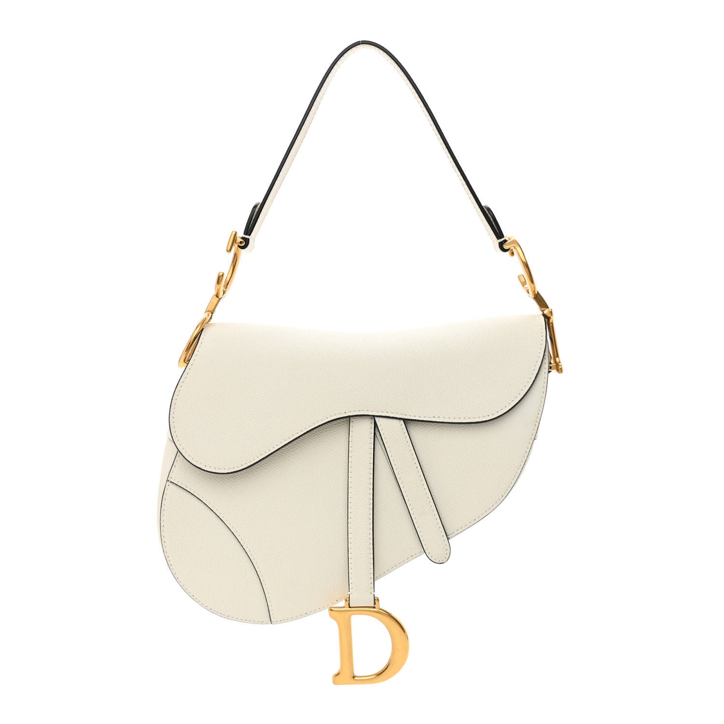 Grained Calfskin Saddle Bag White