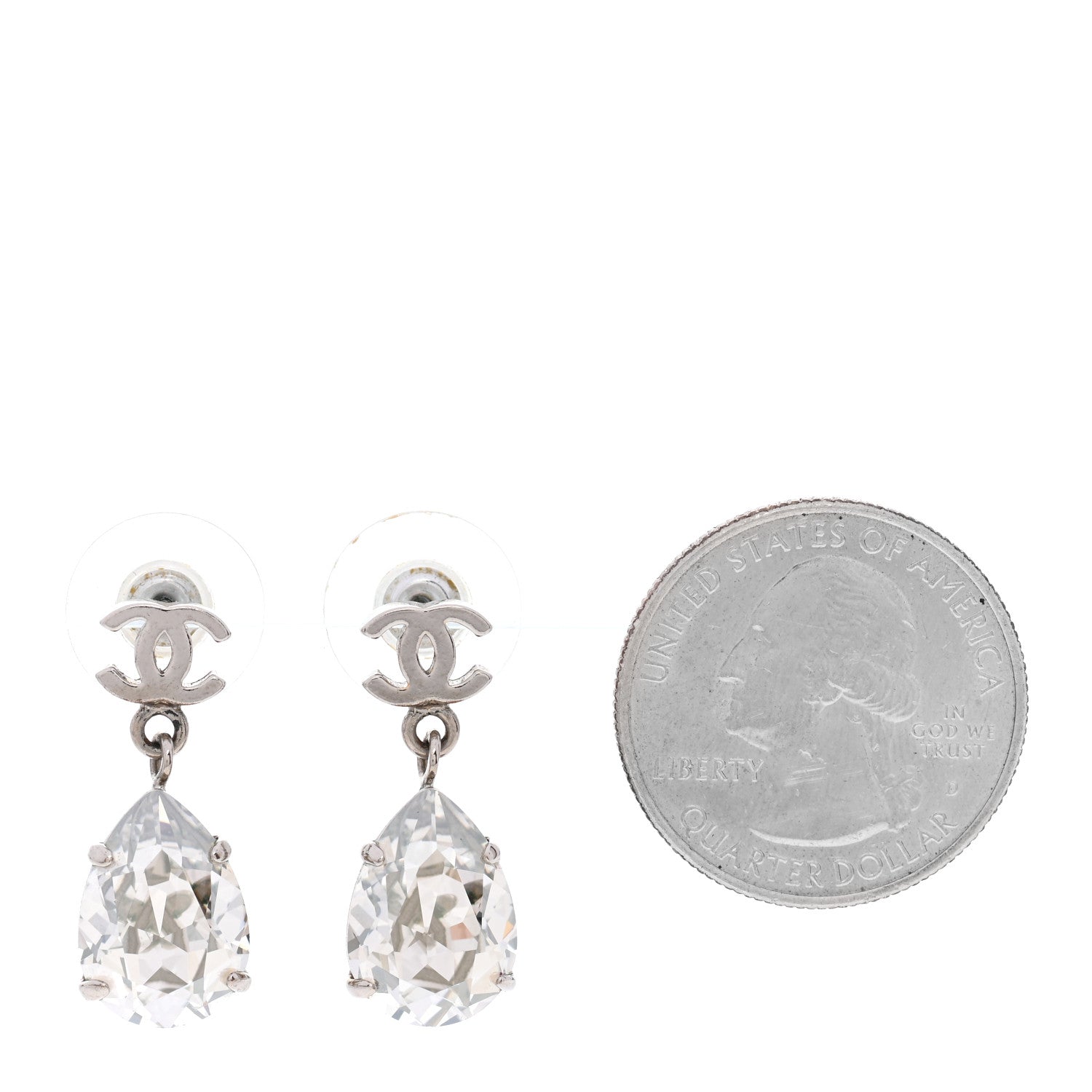 Chanel Crystal CC Tear Drop Earrings Silver 2 of 4