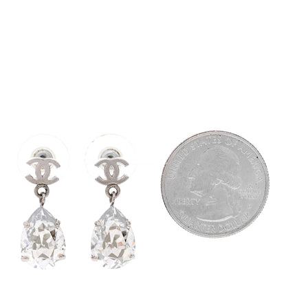 Chanel Crystal CC Tear Drop Earrings Silver 2 of 4