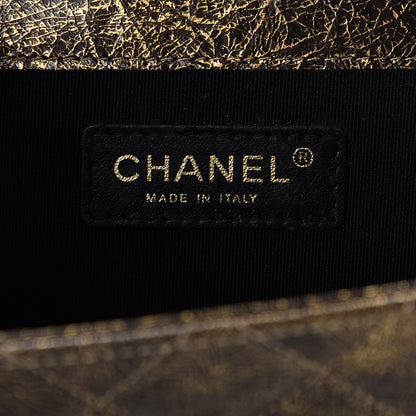 Chanel Cracked Metallic Calfskin Quilted Zip Away Chain Clutch Gold 6 of 7