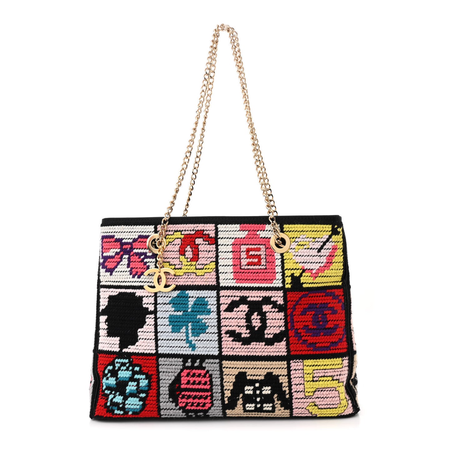 Needlepoint Precious Symbols Shoulder Bag Black
