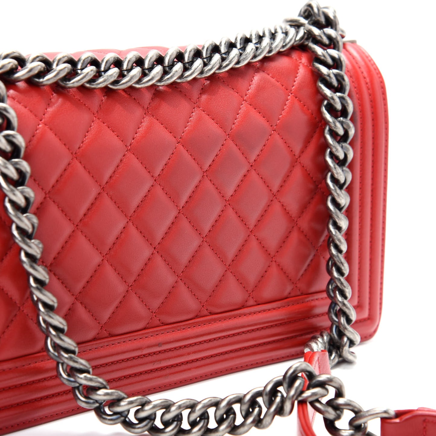 Lambskin Quilted Medium Boy Flap Red