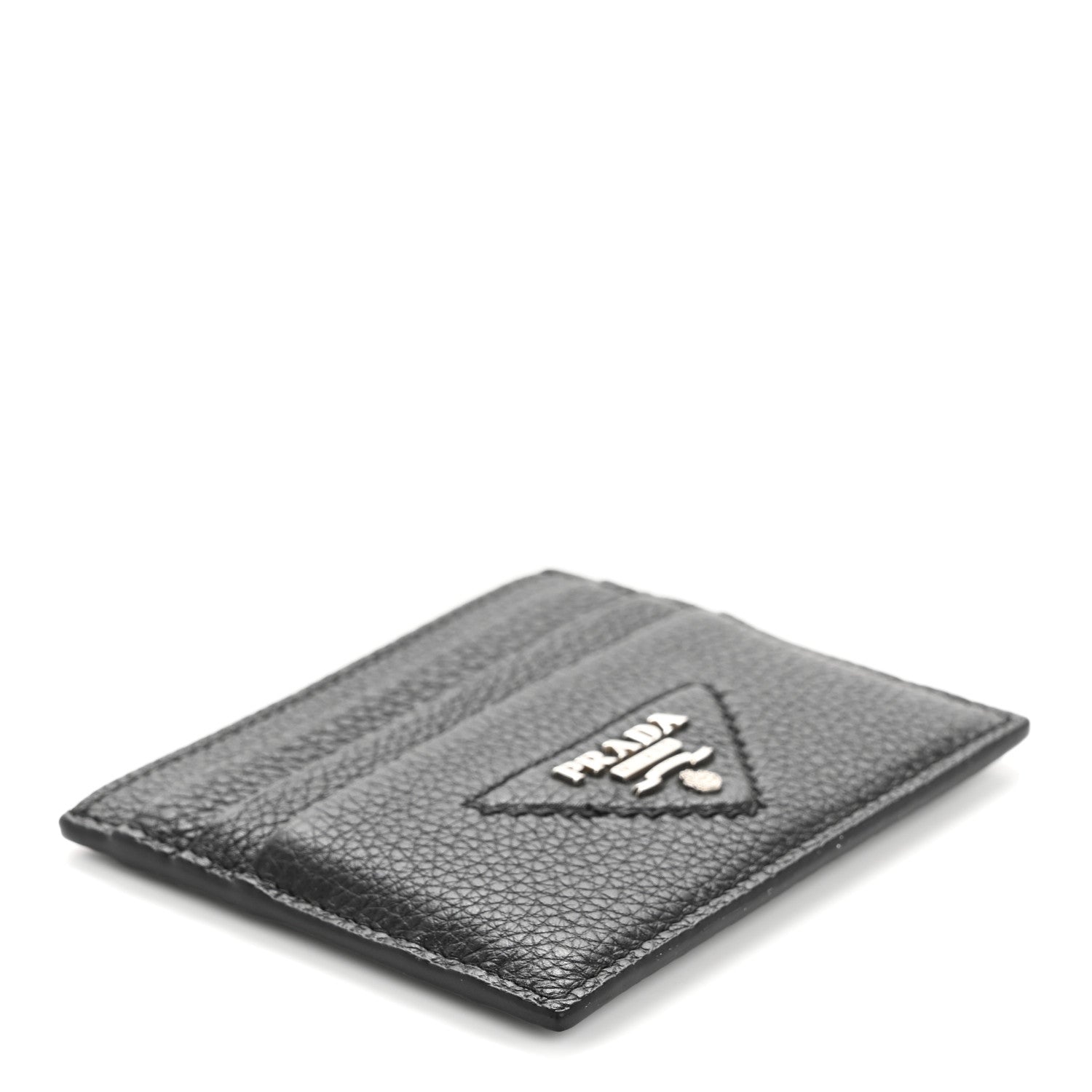 Prada Vitello Daino Triangle Card Holder Black 4 of 8
