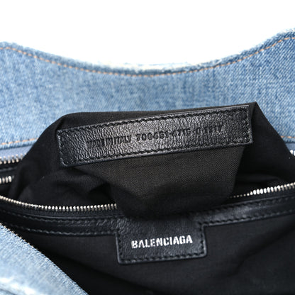 Balenciaga Washed Frayed Denim Crystal Neo Cagole City Handbag Blue 7 of 11