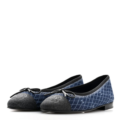 Chanel Denim Printed Quilt CC Cap Toe Ballerina Flats 36 Navy Blue Dark Grey 3 of 9