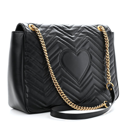 Gucci Calfskin Matelasse Large GG Marmont Shoulder Bag Black 3 of 11