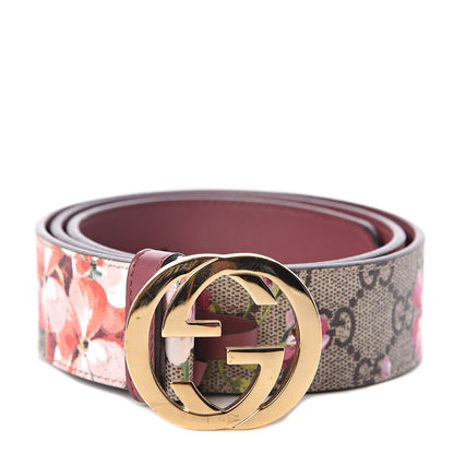 Gucci GG Supreme Monogram Blooms Moon Calfskin Interlocking G 37mm Belt 85 34 Beige Ebony Multicolor Dry Rose 1 of 6