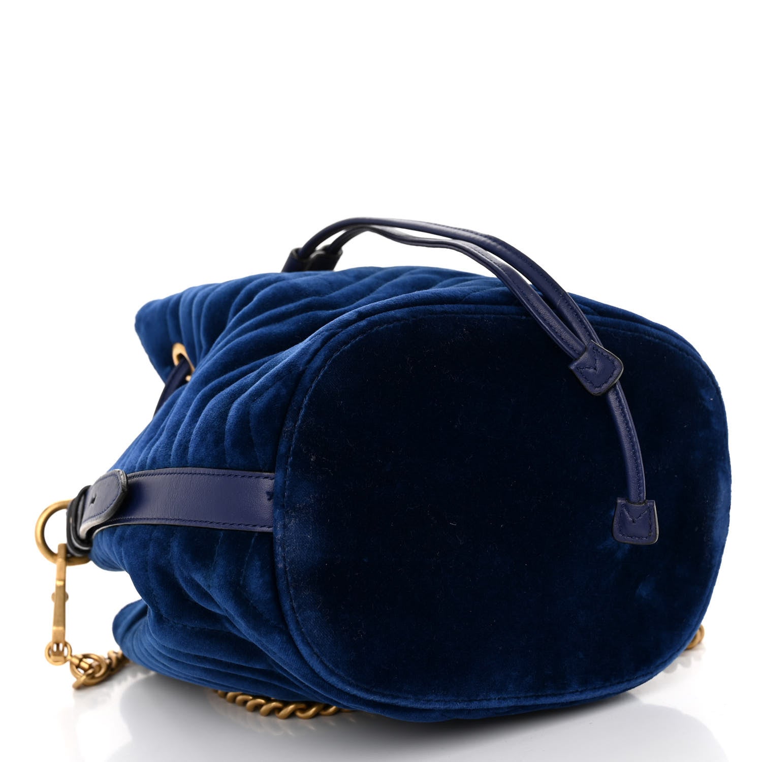 Gucci Velvet Matelasse GG Marmont Bucket Bag Cobalt Blue 4 of 9