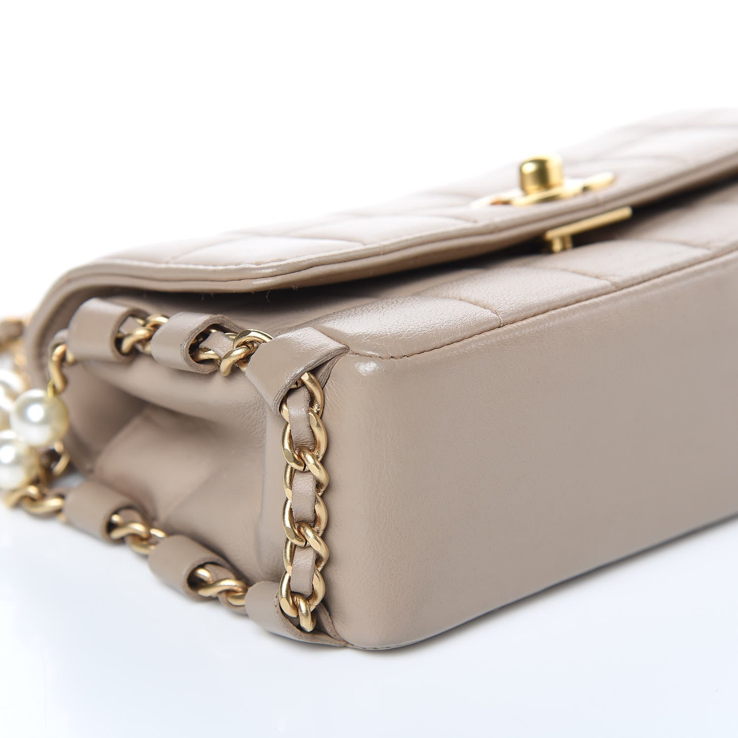 Chanel Lambskin Extra Mini Chocolate Bar Pearl Chain Flap Beige 8 of 14