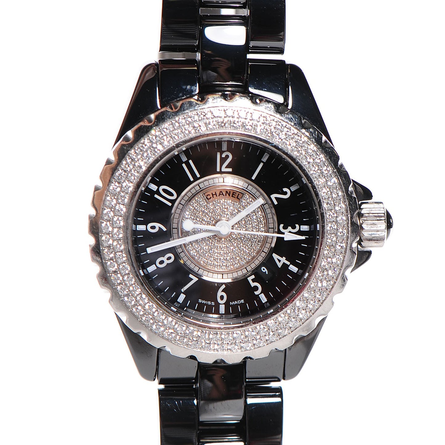 Stainless Steel Ceramic Diamond Pave Bezel Dial 33mm J12 Quartz Watch Black
