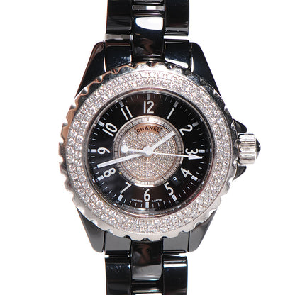Chanel Stainless Steel Ceramic Diamond Pave Bezel Dial 33mm J12 Quartz Watch Black 1 of 6