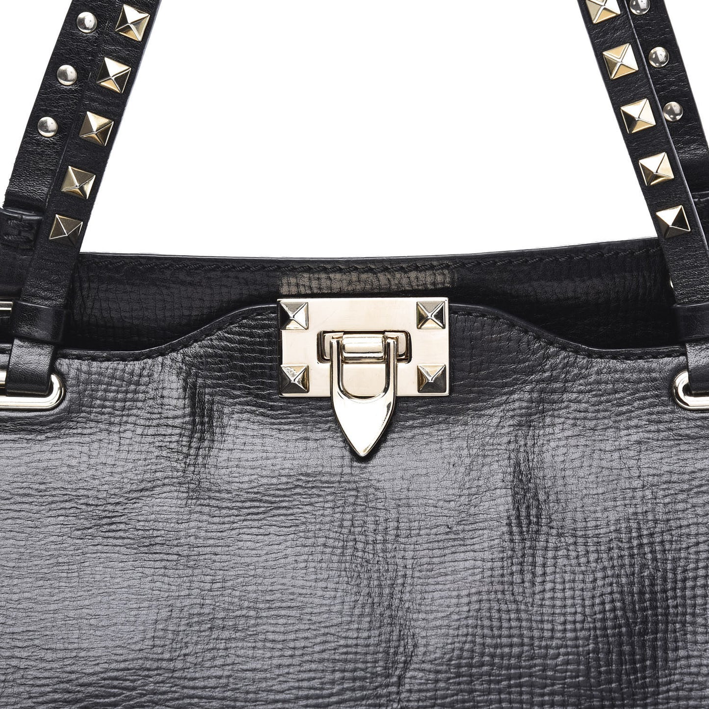 Textured Calfskin Medium Rockstud Tote Black