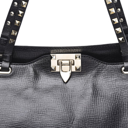 Valentino Garavani Textured Calfskin Medium Rockstud Tote Black 13 of 13