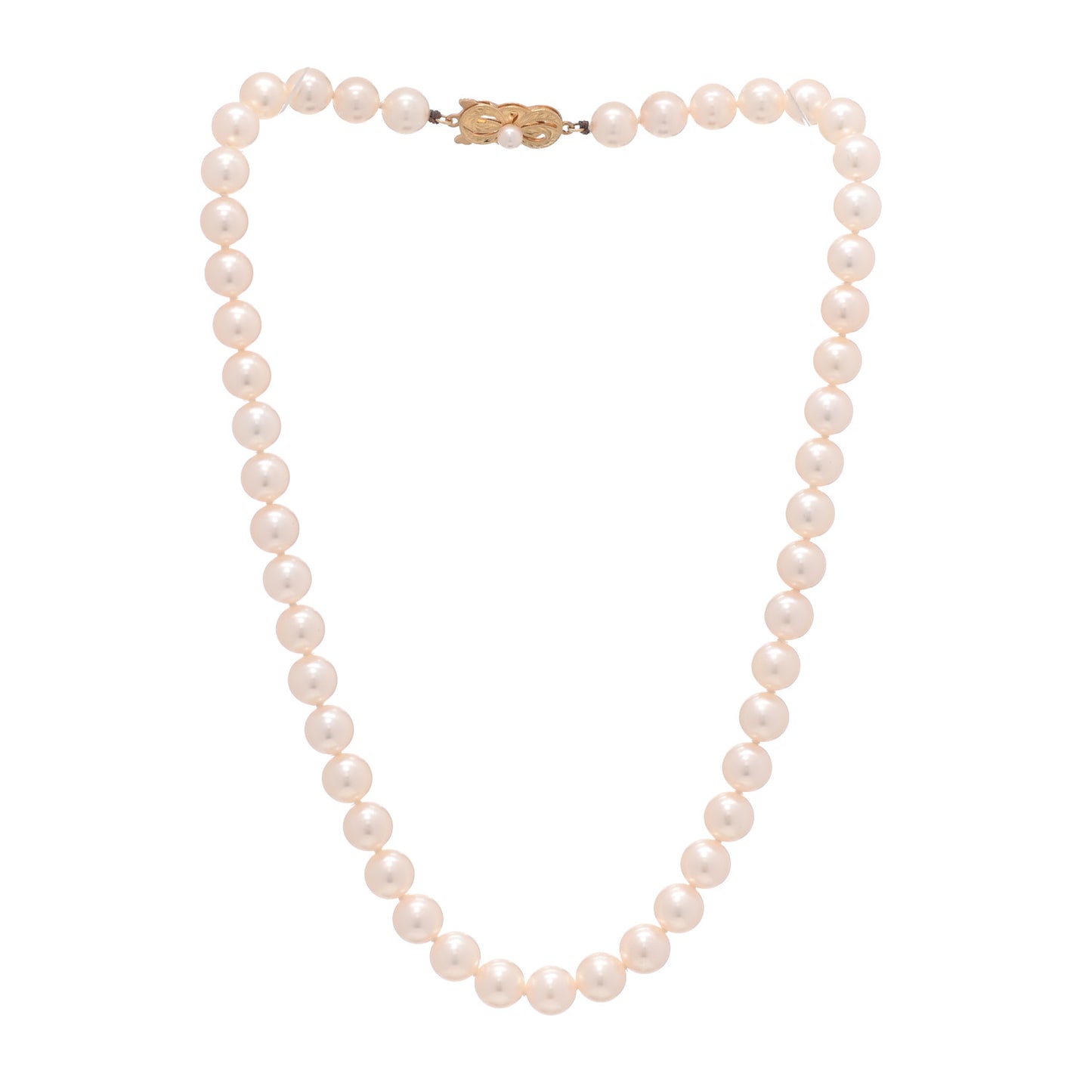 18K Yellow Gold Akoya Cultured Pearl 7.5-8mm Strand Necklace