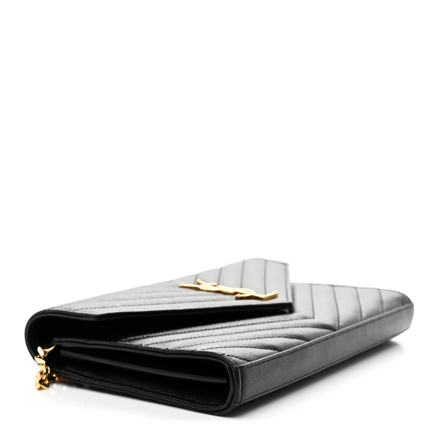 Saint Laurent Grain De Poudre Matelasse Chevron Monogram Chain Wallet Black 4 of 12