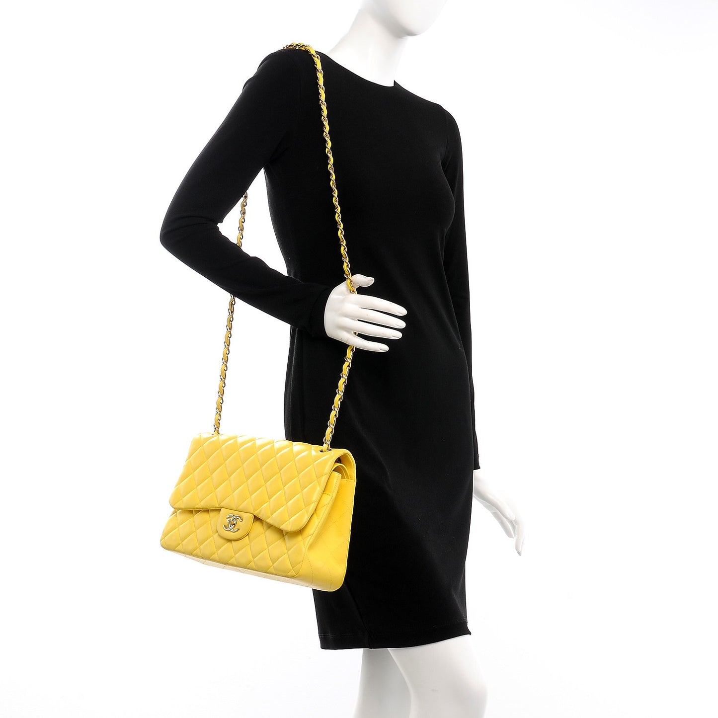 Lambskin Quilted Jumbo Double Flap Yellow